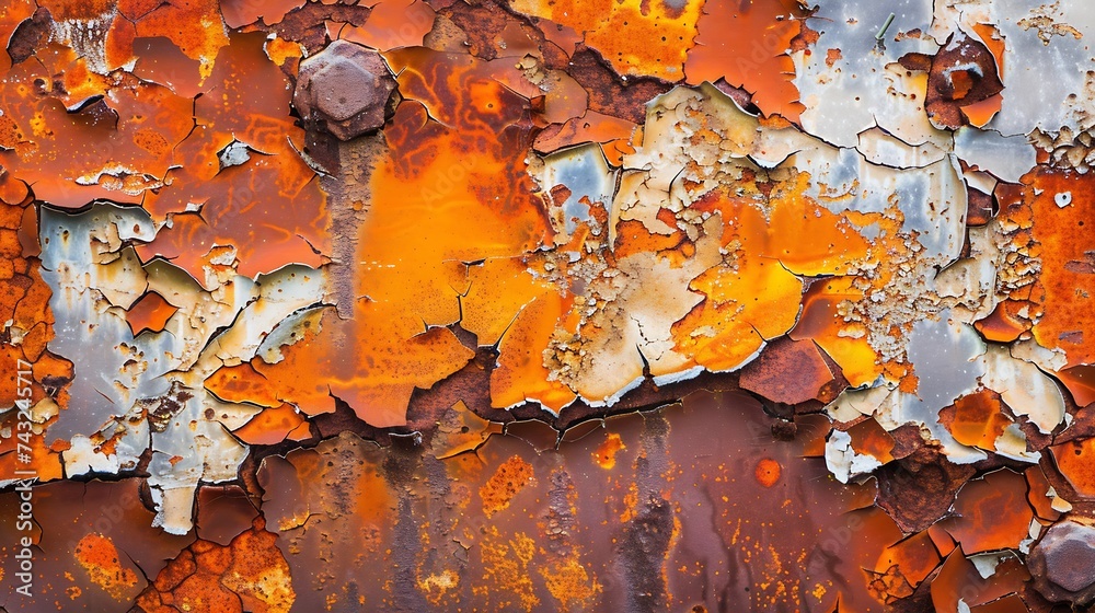 Aufkleber Rusty metal background Rust texture Orange red brown abstract background Bright rough textured background Wide banner Panoramic Copy space : Generative AI