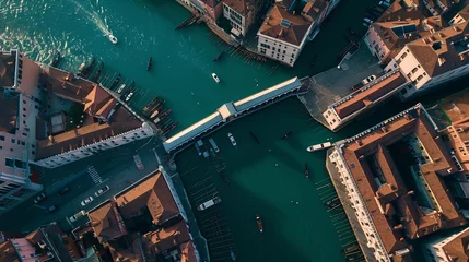 Photo sur Plexiglas Pont du Rialto Aerial view of Rialto bridge crossing the Grand Canal in Venice downtown Veneto Italy : Generative AI