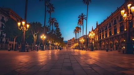 Rolgordijnen Placa Reial in night Barcelona Spain : Generative AI © Generative AI