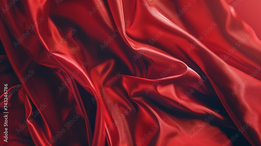 Poster beautiful red silk satin background soft folds on shiny fabric luxury background with copy space for