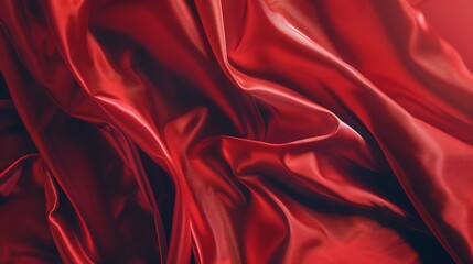 Beautiful red silk satin background Soft folds on shiny fabric Luxury background with copy space for text design Wide banner Flat lay top view Birthday Christmas Valentine : Generative AI