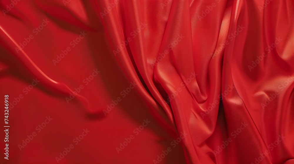 Poster Red silk satin Luxury background with space for design Banner Wide Long Panoramic Flat lay top view table Template Christmas New Year : Generative AI