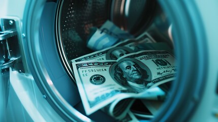Money laundering Many euro banknotes in washing machine : Generative AI