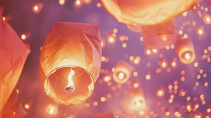 Sky lanterns firework festival Loy Krathong and Yi Peng Festival in Chiangmai Thailand November 25 2015 : Generative AI