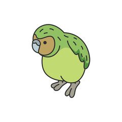 Cute Kakapo parrot cartoon doodle icon. Vector illustration.