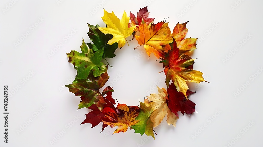 Aufkleber creative colorful multicolored designer wreath isolated on white background made of natural maple le