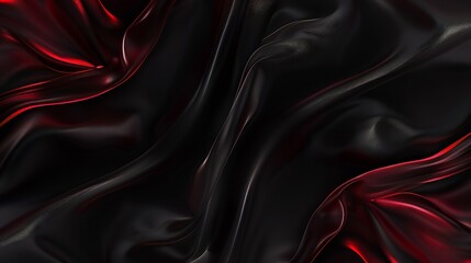Black red silk satin background Copy space for text or product Wavy soft folds on shiny fabric Luxurious dark red background Valentine awarding Christmas Anniversary Black Friday Web b : Generative AI