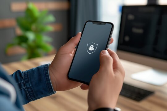 A man securely holds a smartphone in his hand, emphasizing data security.