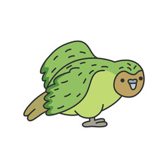 Cute kakapo parrot. Vector illustration isolated on white background.