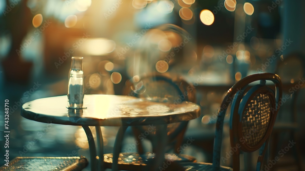 Poster blurred bokeh of the dining tables and chairs in vintage style image : generative ai