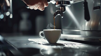 barista making coffee in cafe original photos a cup of coffee with a white background Cup of coffee in hands : Generative AI