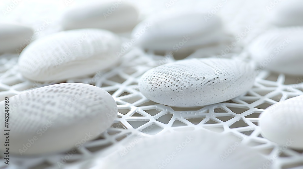 Poster beautiful original background image texture of white stones of a round oval shape covered with a whi