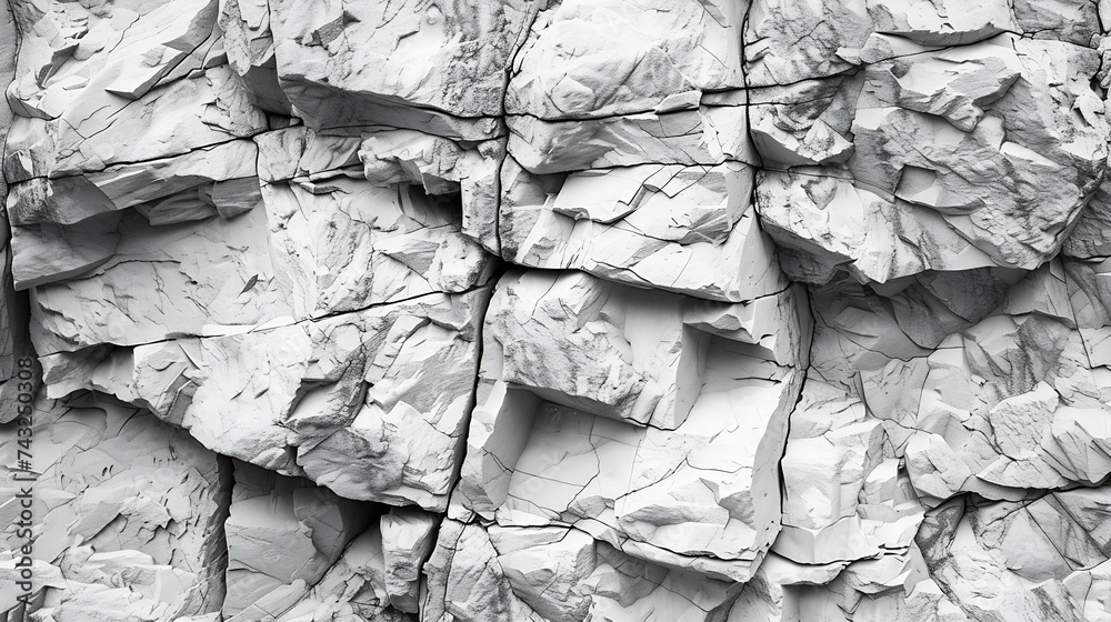 Aufkleber White rock texture Gray stone background Grunge background with space for design Rough rocky surface with cracks : Generative AI