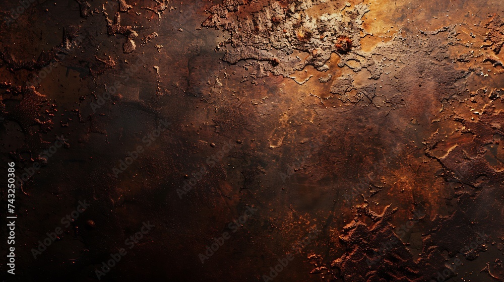 Aufkleber Rusty metal background Rust texture Orange red brown abstract background Bright rough textured background Wide banner Panoramic Copy space : Generative AI