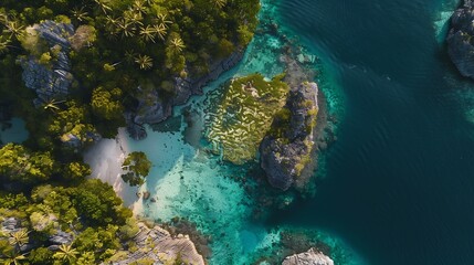 Aerial view of Wajag Island at Raja Ampat Indonesia : Generative AI
