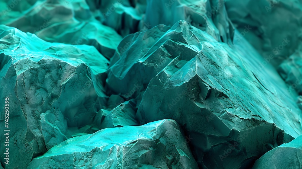 Poster Green blue abstract grunge background Toned rock texture Texture of the mountains closeup The combination of teal color and rough rocky shape Volumetric stone background 3D effect : Generative AI