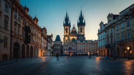 Old Town Square Staromestske namesti and Tyn Cathedral Church of Our Lady Before Tyn Prague Czech Republic Europe : Generative AI - obrazy, fototapety, plakaty