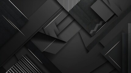 Modern black white abstract background Minimal Gradient Dark grey banner with geometric shapes lines stripes triangles Design Futuristic Cut paper or metal effect Origami mosaic geomet : Generative AI - obrazy, fototapety, plakaty