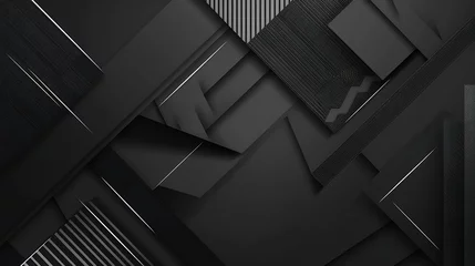 Fotobehang Modern black white abstract background Minimal Gradient Dark grey banner with geometric shapes lines stripes triangles Design Futuristic Cut paper or metal effect Origami mosaic geomet : Generative AI © Generative AI