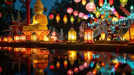 Hundred thousand lantern festival in Lamphun is part of the Loi Krathong Festival or Yi Peng Festival To be offered as a Buddhist worship of Phra That Hariphun in lamphun Thailand : Generative AI