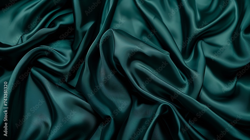 Poster dark teal green silk satin shiny smooth fabric soft folds luxury background with space for design we