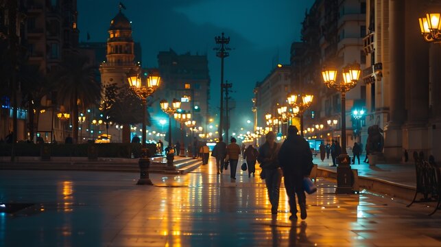 Famous night Talaat Harb Square in downtown Cairo Egypt : Generative AI