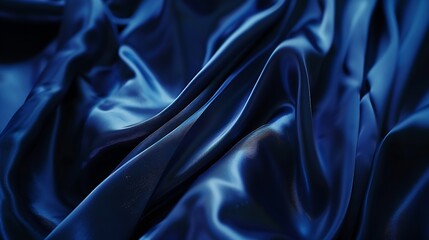 Fototapeta premium Navy blue silk satin Wavy soft folds Shiny fabric surface Luxury background with copy space for design Web banner Birthday Christmas Valentine holiday concept : Generative AI
