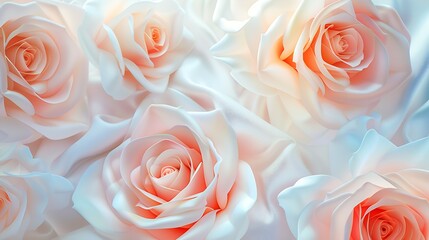 Pink rose peach white silk satin Creases in fabric Light luxury elegant background with space for design Table top view flat lay Birthday baby newborn Or a wedding valentine Romance te : Generative AI