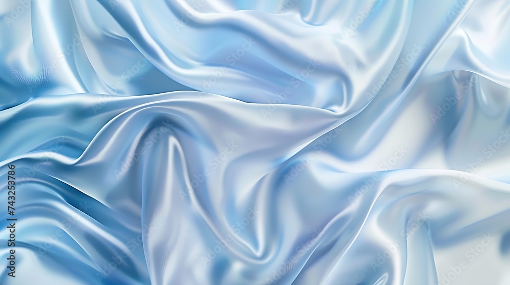 Poster Blue silk satin Folds in the fabric Elegant background with copy space for design Web banner Website header : Generative AI