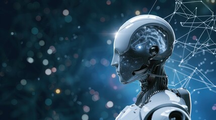 Obraz premium white robot. data network connection background.