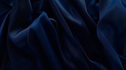 Fototapeta premium Navy blue elegant abstract background for design Silk satin fabric with nice folds Beautiful dark blue background with wavy lines Copy space : Generative AI