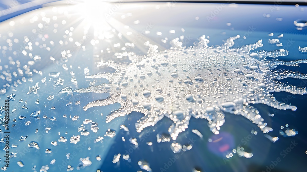 Leinwandbilder snow background texture of wet snow with sun symbol pattern in the winter window of the car outdoors