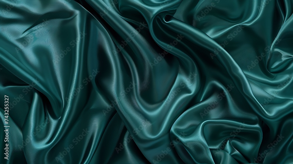 Poster dark teal green silk satin shiny smooth fabric soft folds luxury background with space for design we