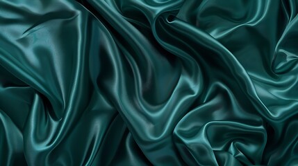Obraz premium Dark teal green silk satin Shiny smooth fabric Soft folds Luxury background with space for design web banner Flat lay top view table Birthday Christmas Valentine New year : Generative AI
