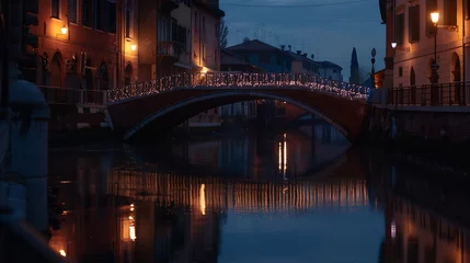 Foto op Plexiglas Bridge across the Naviglio Grande canal at the evening in Milan Italy : Generative AI © Generative AI