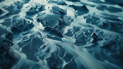 Aerial view of a water abstract pattern from a river estuary near Skyggnsvatn lake in Iceland : Generative AI