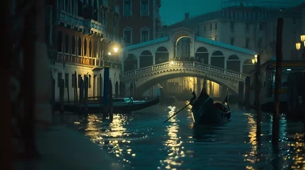 Papier Peint photo autocollant Pont du Rialto Venice street to Rialto Bridge at night Italy : Generative AI