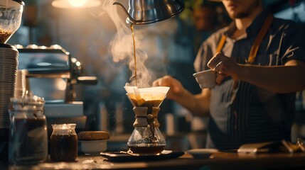 Fototapeta na wymiar Barista is making coffee : Generative AI