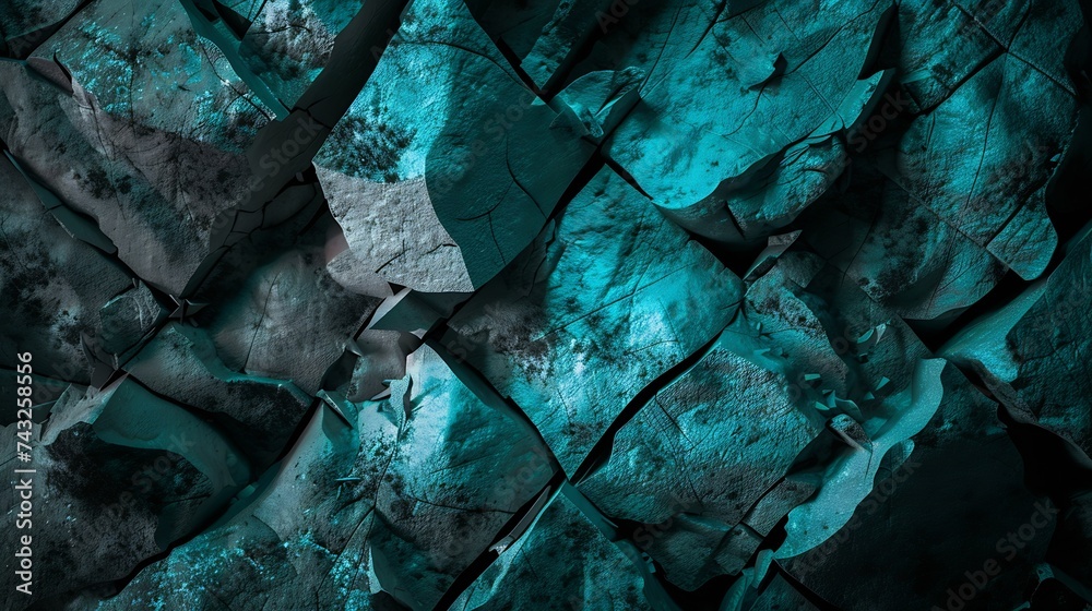 Poster blue green abstract background gradient toned rough cracked stone surface teal background with space