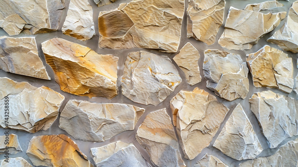 Aufkleber light brown rock texture mountain rough surface closeup stone wall background with copy space for de