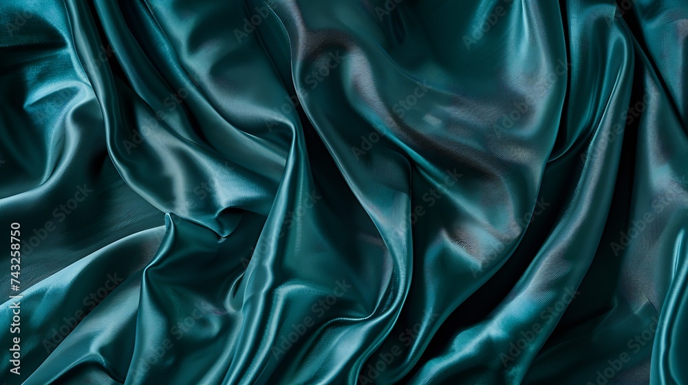 Poster dark teal green silk satin shiny smooth fabric soft folds luxury background with space for design we