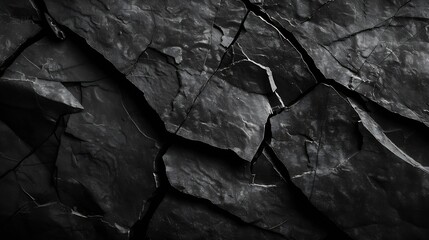 Black rock texture Cracked Mountain surface closeup Black grunge stone background with copy space for design : Generative AI