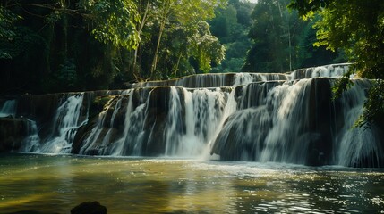 Fototapeta premium Klongchao waterfall in Koh kood island Thailand : Generative AI