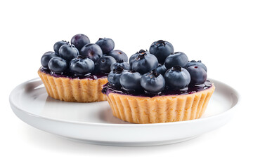 blueberry cakes on a white plate isolated on white background