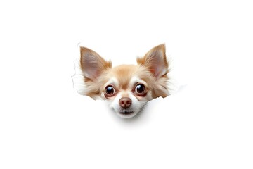 chihuahua peeks out right isolated on white background