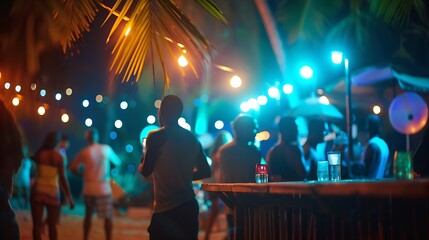 Fototapeta na wymiar Night beach party in GOA India : Generative AI