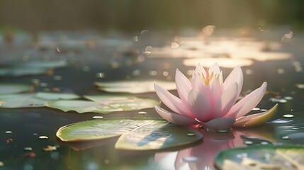 Beautiful water lilly flower on pond : Generative AI - obrazy, fototapety, plakaty