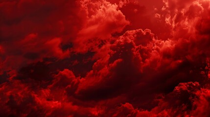 Black fiery red dramatic sky with clouds Fire war explosion catastrophe flame Horror concept Web banner Wide bloody red background with space for design Panoramic : Generative AI