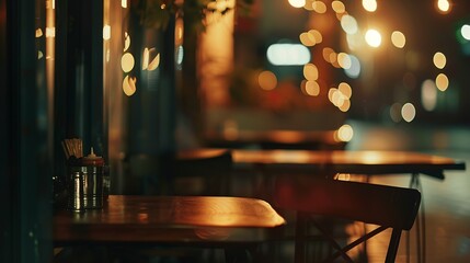 Fototapeta na wymiar Vintage tone abstract blur image of Restaurant in night time with light bokeh for background usage : Generative AI