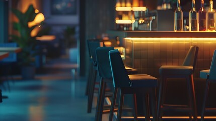 bar counter with chairs in empty comfortable restaurant at night : Generative AI